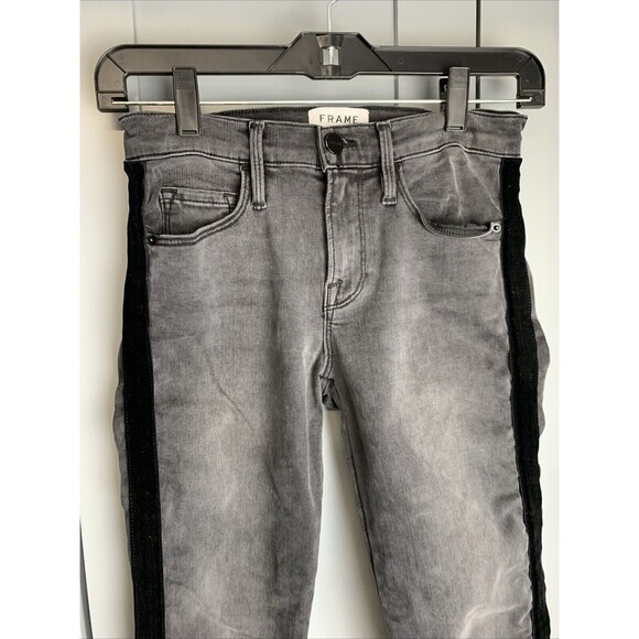 Frame Denim Le High Skinny Jeans Womens 25 Gray Tuxedo Velvet High Rise‎ bootcut - Picture 3 of 7